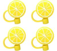 Lot de 4 capuchons réutilisables en silicone jaune citron pour pailles et bouchons anti-poussière (6 à 8 mm)