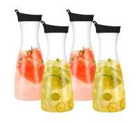 Lot de 4 Carafes à Eau en Plastique 1L Pichet à Jus avec couvercle Transparent Bouteilles de Jus en Plastique Carafe à eau froide pour eau,café,lait,thé,jus,boissons et vin (Noir)