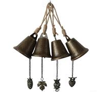 Lot de 4 carillons éoliens en cuivre faits à la main en forme de hibou et de feuille pour jardin, porche, patio rustique décoratif à suspendre