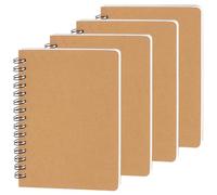 Lot de 4 carnets à spirale A6 à spirale à rabat gauche et à droite, carnets à spirales de poche avec couverture en papier kraft, 100 pages chacun (50 feuilles), espacement des lignes de 8 mm - Idéal