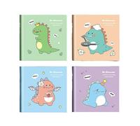 Lot de 4 carnets épais avec pochette en caoutchouc pour étudiants - Personnalité simple - Papeterie - Petit dinosaure