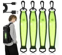 Lot de 4 cartables à LED clignotantes - 3 modes - Rechargeable par USB - Pendentif réfléchissant - Lumière de sécurité pour enfants - Réflecteur étanche - Pour cartable - Vert