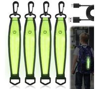 Lot de 4 cartables à LED clignotantes - 3 modes - Rechargeable par USB - Pendentif réfléchissant - Lumière de sécurité pour enfants - Réflecteur étanche - Pour cartable, sac à dos, jogging