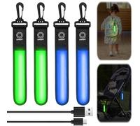 Lot de 4 cartables avec lumière clignotante à LED - 3 modes - Rechargeable par USB - Pendentif réfléchissant - Lumière de sécurité clignotante - Sac à dos - Réflecteur étanche - Pour cartable - Vert +