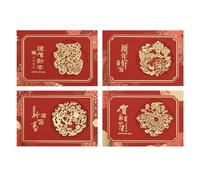 Lot de 4 cartes de Nouvel An chinois - Carte de vœux 2025 Année du serpent | Carte de Nouvel An lunaire Happy Wishes | Carte serpent rouge 2025 | Carte de bonne chance avec enveloppe postale pour les