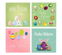Lot de 4 cartes de Pâques de qualité supérieure avec enveloppe (cartes pliables) 14,8 x 14,8 cm Carte de vœux de Pâques avec motifs amusants Joyeuses Pâques avec 10 motifs différents