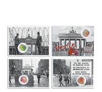 Lot de 4 cartes postales avec la pierre originale du Mur de Berlin | Fabriquées à la main directement à la manufacture de Berlin | Souvenir et cadeau