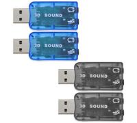 Lot de 4 cartes son stéréo externes 5.1 USB avec écouteurs de 3,5 mm et connecteurs de microphone, adaptateur audio virtuel 3D 5.1 canaux compatible avec Windows, 2 noirs et 2 bleus