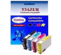 Lot de 4 Cartouches compatibles type T3AZUR pour HP Photosmart 7520 (1Bk+1C+1M+1J)- T3AZUR (Noir et Couleur)