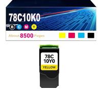 Lot de 4 Cartouches de Toner 78C10 CS421 de Remplacement pour Lexmark CS421 (78C10K0, 78C10C0, 78C10M0, 78C10Y0). Compatible avec Les imprimantes Lexmark CS421 CX522 ,Y-8500pages