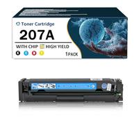 Lot de 4 Cartouches de Toner Standard W2210A, W2211A, W2213A, W2212A, compatibles 207A pour imprimante Laser Couleur HP Color Laserjet Pro M255DW, M255NW, M282NW, M283FDN, M283FDW,Cyan-with Chip