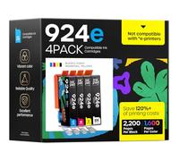 Lot de 4 cartouches d'encre 924XL avec puce compatibles avec HP 924 EvoMore 924E 924XL pour HP OfficeJet Pro 8120 8122 8123 8125 8128 8130 8132 8133 8134 8135 (avec puce)