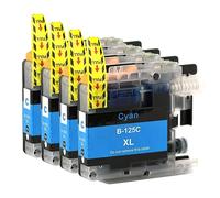 Lot de 4 Cartouches d'encre Cyan compatibles avec Brother LC125XLC pour imprimantes Brother DCP et MFC