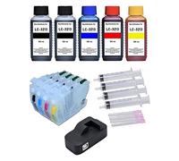 Lot de 4 Cartouches Rechargeables comme LC-3213 avec USB puces réinitialisateur + 4 x 100 ML d'encre Ink-Mate Noir, Cyan, Magenta, Jaune