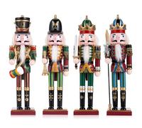 Lot de 4 casse-noisettes de Noël soldat 30 cm en bois - Décorations de Noël pour cheminée, casse-noisette de Noël - Décorations d'intérieur - Trompette, batteur, épée, pikeman