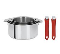 Lot de 4 casseroles Cristel Mutine + 2 poignées amovibles - Couleur de la poignée: Framboise