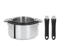 Lot de 4 casseroles Cristel Mutine + 2 poignées amovibles - Couleur de la poignée: Noire
