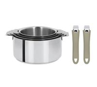 Cristel - Série de 4 casseroles Mutine amovibles Ø14 - Ø16 - Ø18 - Ø20 cm + 2 poignées amovibles taupe - Cristel