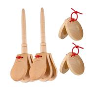 Lot de 4 Castagnettes en Bois avec Manche Long, Instrument de Percussion pour Développement de Coordination, Fêtes et Éducation Musicale