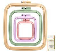 Lot de 4 cercles à broder rectangulaires en ABS pour point de croix, outil de couture pratique (multicolore), avec aiguilles à broder à œil doré, cerceau à broder Lamxd