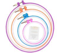 Lot de 4 cercles à broder ronds colorés en plastique pour point de croix pour loisirs créatifs, couture, y compris 16 aiguilles à coudre à œil doré, cercle à broder LAMXD (couleur aléatoire)