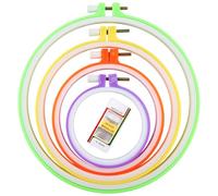 Lot de 4 cercles à broder ronds colorés en plastique pour point de croix pour loisirs créatifs, couture, y compris 16 aiguilles à coudre à œil doré, cercle à broder LAMXD (couleur aléatoire)