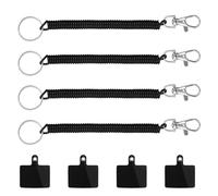 Lot de 4 chaînes pour téléphone portable avec câble spirale flexible - Cordon universel - Cordon pour téléphone portable - Noir - Porte-clés - Pour téléphone portable - Anti-vol - Avec mousqueton