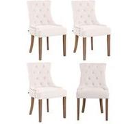 CLP Lot de 4 Chaises de salle à manger Aberdeen en Velours Piètement en bois d'hévéa , Crème/Antique clair