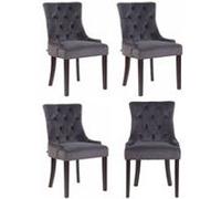 CLP Lot de 4 Chaises de salle à manger Aberdeen en Velours Piètement en bois d'hévéa , Gris foncé/Antique