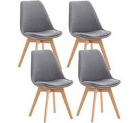 CLP Chaise de Salle à Manger Lot de 4 Linares, Assise rembourrée, Dossier, Structure Bois hêtre, Patins de Protection Couleur:Gris Clair;Matériel:Tissu