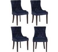 CLP Lot de 4 Chaises de salle à manger Aberdeen en Velours Piètement en bois d'hévéa , Bleu/Antique