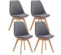 CLP Lot de 4 chaises de salle à manger Linares Tissu velours aspect cuir Gris structure bois