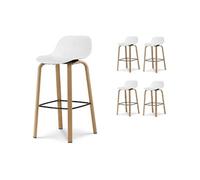 Kosmi Lot de 4 tabourets de Bar Blancs Style scandinave avec Pieds Effet Bois en métal - Hauteur 66cm