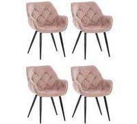 CLP Lot de 4 Chaises de salle à manger Tanna en Velours Piètement en Métal noir , Rose