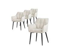 ML-Design Set de 4 Chaises de Salle à Manger en Tissu Éponge, Crème, Chaise de Cuisine avec Assise Rembourrée Épaisse et Pieds Métalliques, Dossier et Accoudoirs, Fauteuil Ergonomique, Design Élégant