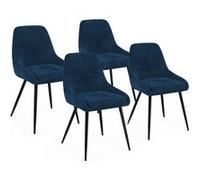 IDMarket – Lot de 4 chaises THALYA en velours bleu avec accoudoirs
