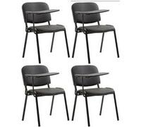 CLP - Lot de 4 chaises visiteur Ken, similicuir, tablette rabattable, pieds métal, Noir