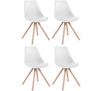 CLP Lot de 4 Chaises de salle à manger Toulouse Similicuir Pieds ronds bois , Blanc /Nature Blanc