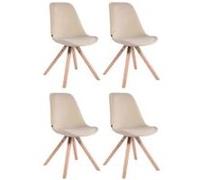 CLP Lot de 4 Chaises de salle à manger Toulouse Velours Pieds carrés bois , Crème/Nature