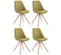 CLP Lot de 4 Chaises de salle à manger Toulouse Tissu Pieds ronds bois , Vert/Nature