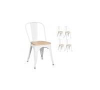 - Lot de 4 Chaises Blanches en métal et Bois clair Style Industriel Factory en métal Blanc Mat et Assise en Bois Clair