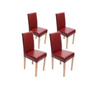 Lot de 4 chaises de séjour Littau cuir reconstitué, rouge, pieds clairs