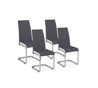 IDMarket – Lot de 4 chaises Mia – gris liseré blanc, pieds chromés – pour salle à manger