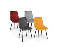 Lot De 4 Chaises Mila En Velours Mix Color Vintage Bordeaux, Gris Foncé, Gris Clair, Jaune Ocre Multicolore