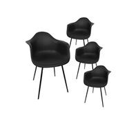 OMER - Lot de 4 Chaises Coque Accoudoirs Noires Piètement Métal