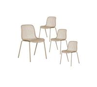 TIYANA - Lot de 4 Chaises de Jardin en Polypropylène Laqué Beige Empilables