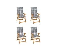 Vidaxl Chaises De Jardin 4 Pcs Avec Coussins À Carreaux Gris Teck Gris