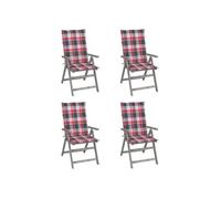 vidaXL Chaises inclinables de jardin – Lot de 4 avec coussins, bois d'acacia
