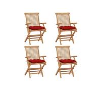 Vidaxl Chaises De Jardin Et Coussins Rouge Lot De 4 Bois Teck Massif