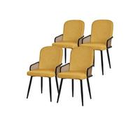 ML-Design Lot de 4 Chaises de Salle à Manger en Tissu Moutarde, Accoudoirs en Rotin et Pieds en Métal Noir, Assise Rembourrée Confortable, Fauteuils Ergonomiques de Cuisine ou Salon, Style Scandinave